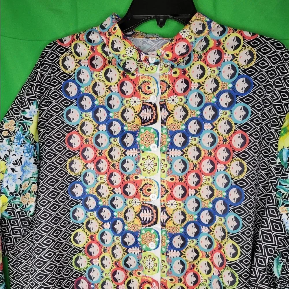 MISSLOOK  OVERSIZED MULTI-PRINT BLOUSE. - Picture 10 of 11